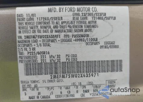 2002 Mercury Grand Marquis Ls из США, поврежденный, VIN 2MEFM75W02X635971